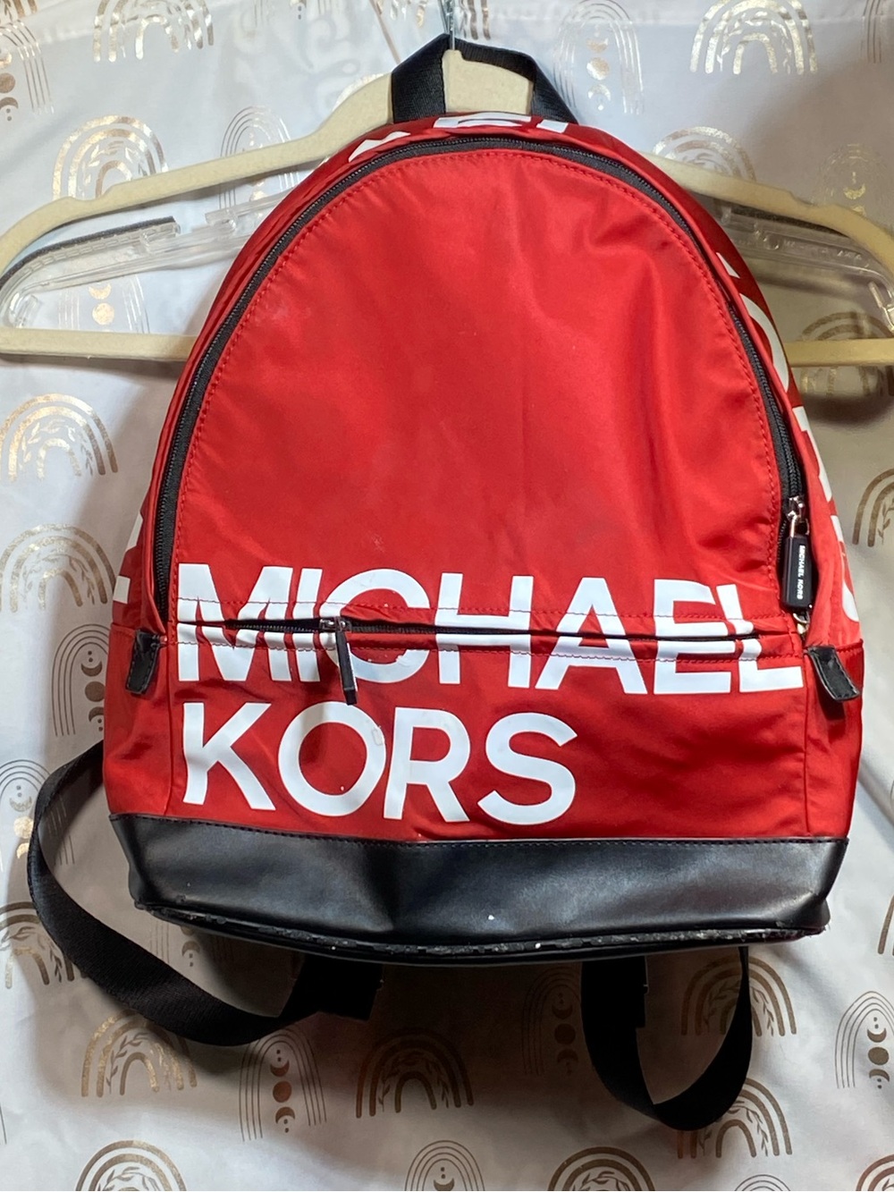 Michael Kors Red and Black Logo Backpack